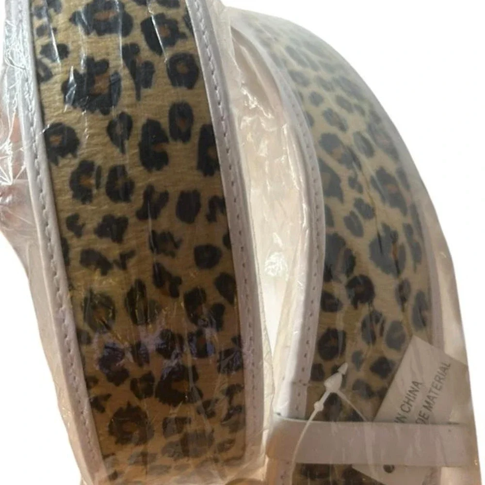Y2K Leopard Belt McBling Scene Cheetah Print Wide 90s Going Out White Buckle M/L